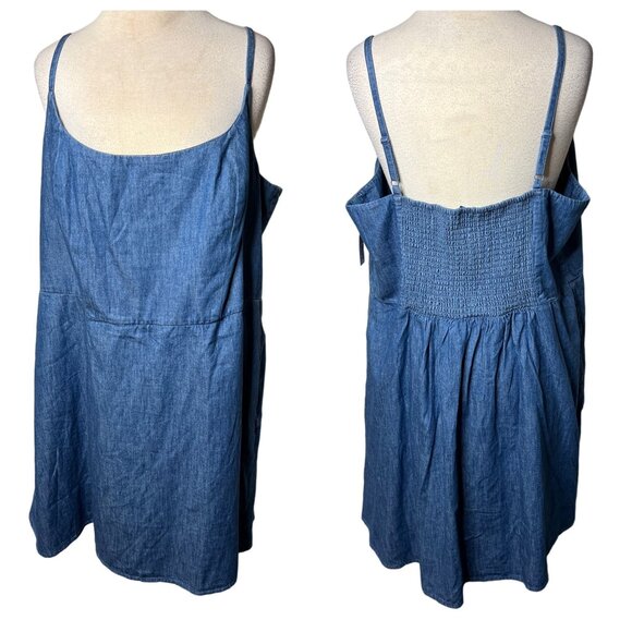 NWT Old Navy 3X Sleeveless Denim Mini Dress Blue Cotton Pockets Adj Straps - Picture 1 of 16